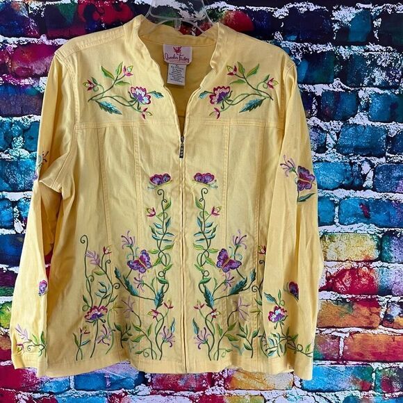 Quacker Factory Full Zip Lightweight Embroidered Beaded Floral Accent Jacket XL - Picture 1 of 7